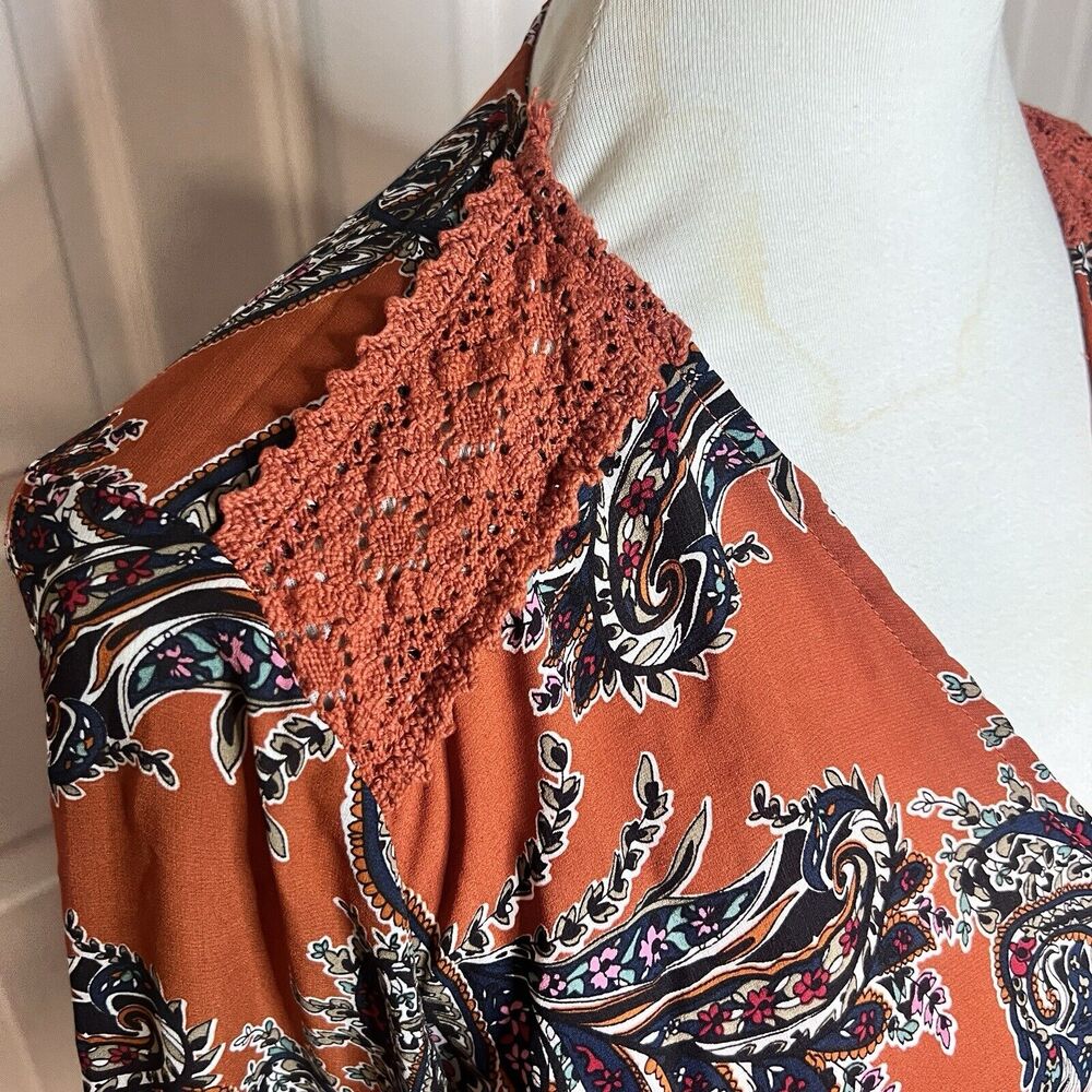 Promesa Women’s Paisley Rust Boho Bohemian‎ Peasant Top Medium Fairy - Picture 6 of 9